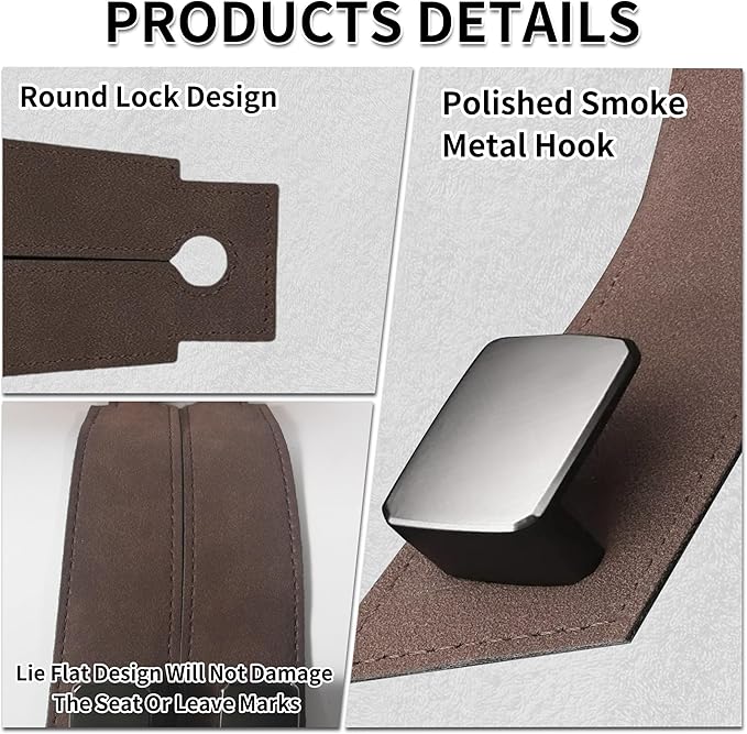vidonio 2 Pack Double Car Seat Hooks for Headrest, Rotatable Purse Holder for Car, Premium Leather Seat Back Storage Hook for Purses, Handbags, Bags (Brown)