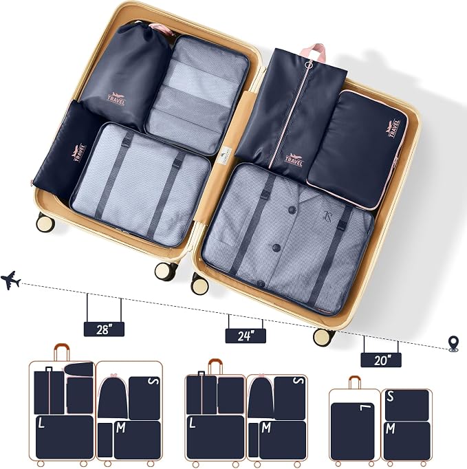 Packing Cubes for Travel - 8 Set Luggage Organizer Bags for Family, Mesh Breathable Packing Cubes for Suitcases Durable Travel Essentials Bags Set