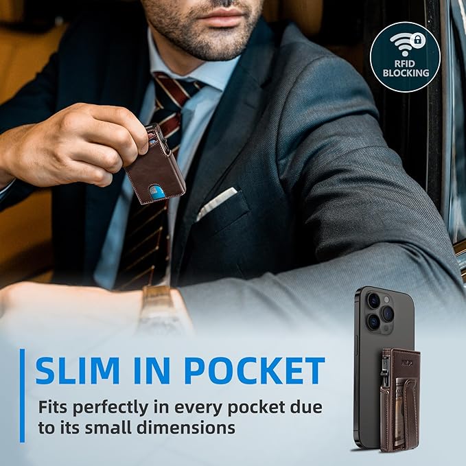 miyozi Wallet for Men with Money Clip Coins Pocket ID Window Gift Boxed,Slim Smart Front Pocket RFID Blocking Wallet Pop-up Card Holder in Magnetic Leather Flip 3.9"x 2.7"
