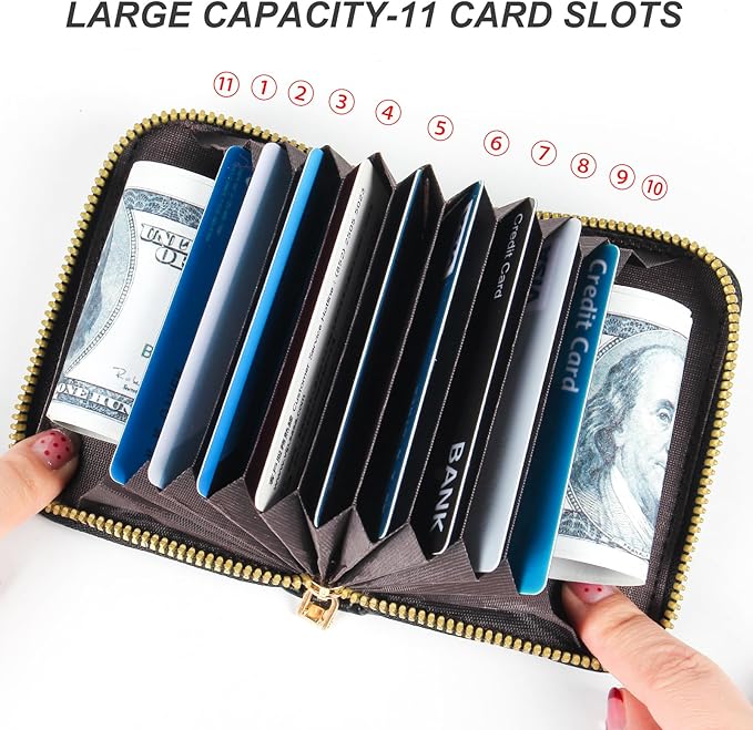 EcoVision Credit Card Holder RFID Card Case Wallet, Small Accordion Zipper Card Case Holder, Card Organizer Case for Women Men