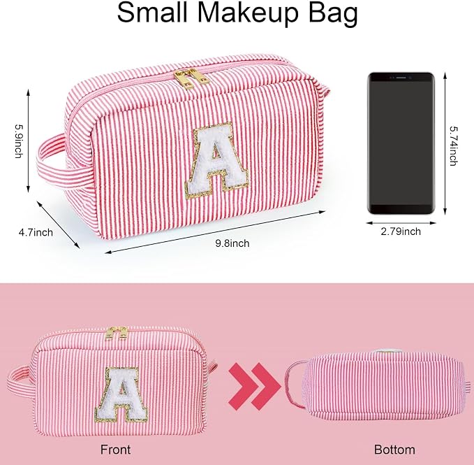 YOOLIFE Birthday Gifts for 6 7 8 9 10 11 12 13 14 15 Year Old Teen Girl - Initial Makeup Bag Letter Toiletry Pouch Cosmetic Case, Personalized Teen Girl Gifts Trendy Stuff Party Favor, Pink L