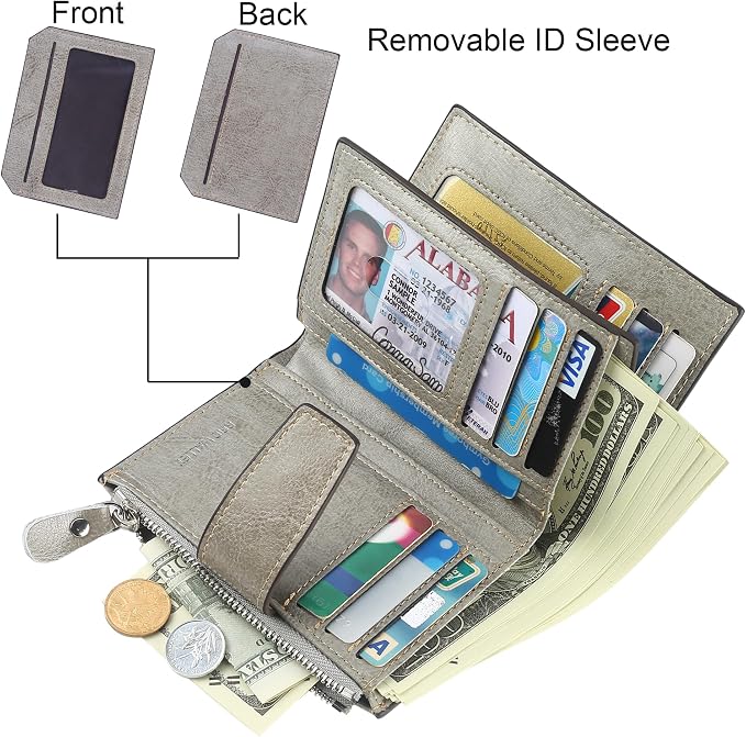 Lavemi Small Compact Women Wallet RFID Blocking Genuine Leather Bifold Purse with ID Windows