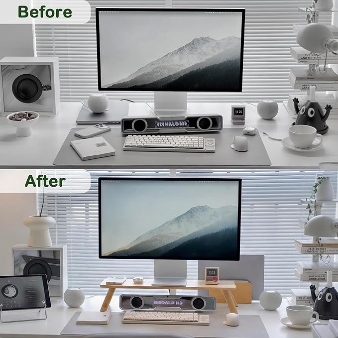Bamboo Monitor Stand Riser with Cable Routing Slot, Ergonomic Computer Shelf for Desk, Natural Wood Desktop Organizer for Monitor Laptop Printer, Home Office Accessory