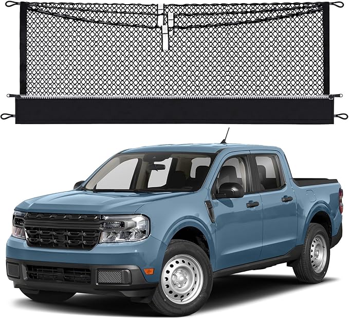3-Layer Cargo Net for Ford Maverick 2022-2026, Zipper Bag Truck Bed Net for Groceries, Heavy Duty Oxford Cargo Organizer Storage Nets with Carabiners