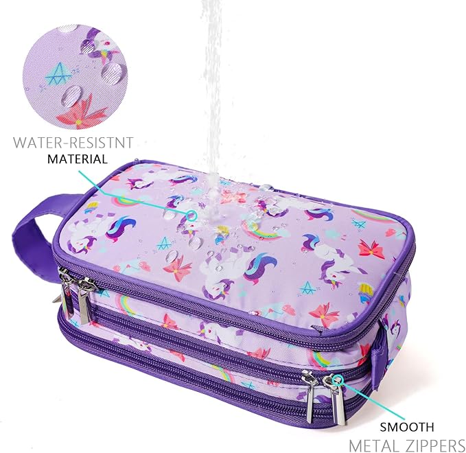 Kids Toiletry Bag for Girls, Travel Toiletry Bag for Little Young Girls Cosmetic Bag Makeup Bag Waterproof Hanging Wash Bag Toddler Toiletries, Unicorn Purple