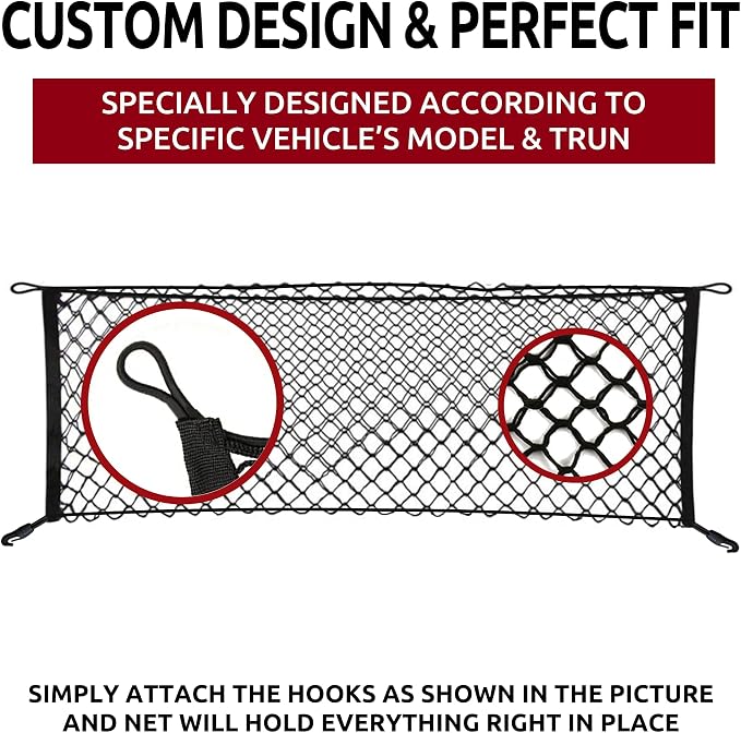 Envelope Style Automotive Elastic Trunk Mesh Cargo Net for Ford Explorer Base Sport XLT 2011-2025 - Premium Trunk Organizer and Storage - Luggage Net for SUV - Best Car Organizer for Ford Explorer