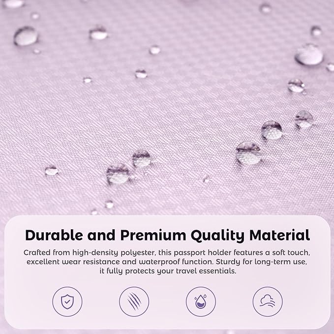 Veki Passport Holder for Travel Women Family, Passport Wallet Bag, RFID Travel Document Organizer, Waterproof Passport Holder for Men, Portable Case for Cards, Cash, Tickets, ID (Purple, L)