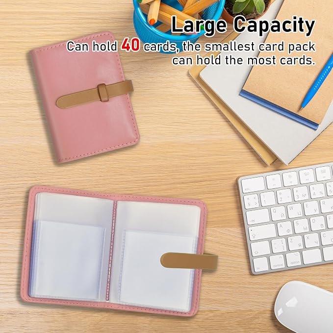 Credit Card Holder with 40 Suitable Slot, ID Card Case PU Leather Wallet for Women Men Business Organiser Pocket (Pink)
