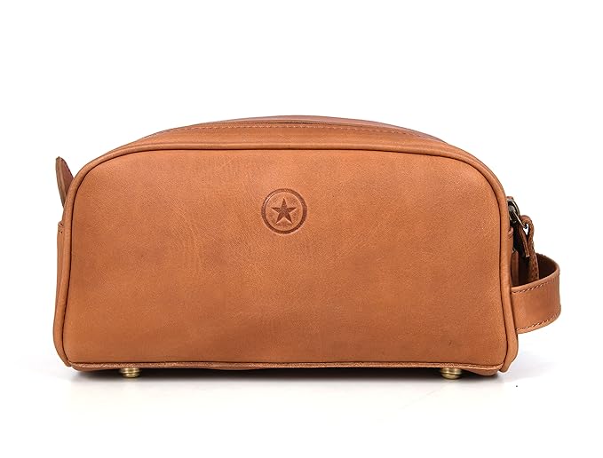 10" Premium Leather Toiletry Travel Pouch With Waterproof Lining | King-Size Handcrafted Vintage Dopp kit By Aaron Leather Goods (Buckthrown Brown)