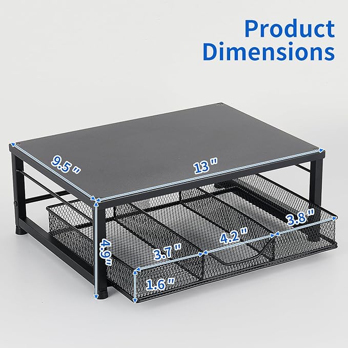 Small Laptop Stand for Desk, Monitor Stand Riser, Desk Organizer for Office Organization, Office Desk Accessories, Computer Desktop Stand with Drawer for Home, Office, School (Black)