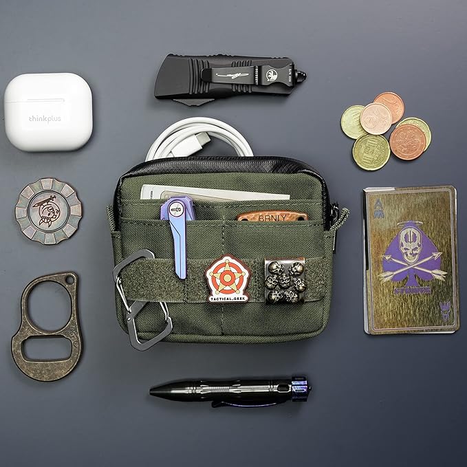 TACTICAL GEEK Storage A3 EDC Pouch Organizer, Nylon Multi-Functional Utility Small Tool Pocket, Multi-Purpose Molle EDC Gadget Storage Pouch, Nylon Compact Organizer for Daily Carry Green