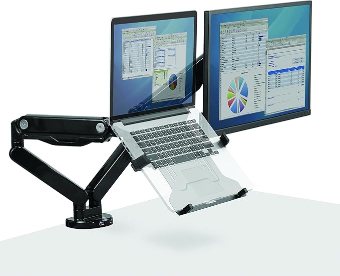 Fellowes 8044101 Adjustable Laptop Stand for Desk with Dual Monitor Arm, 17 Inch Monitor Capacity