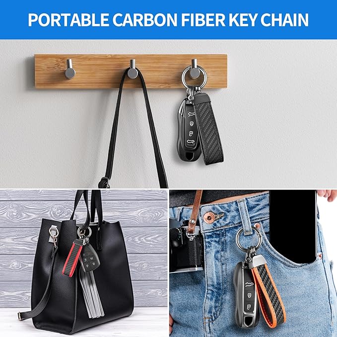 Real Carbon Fiber Car Keychain Minimalist Leather Edges Key Chain Holder Keychains Replacement Keychain Car Key Accessories
