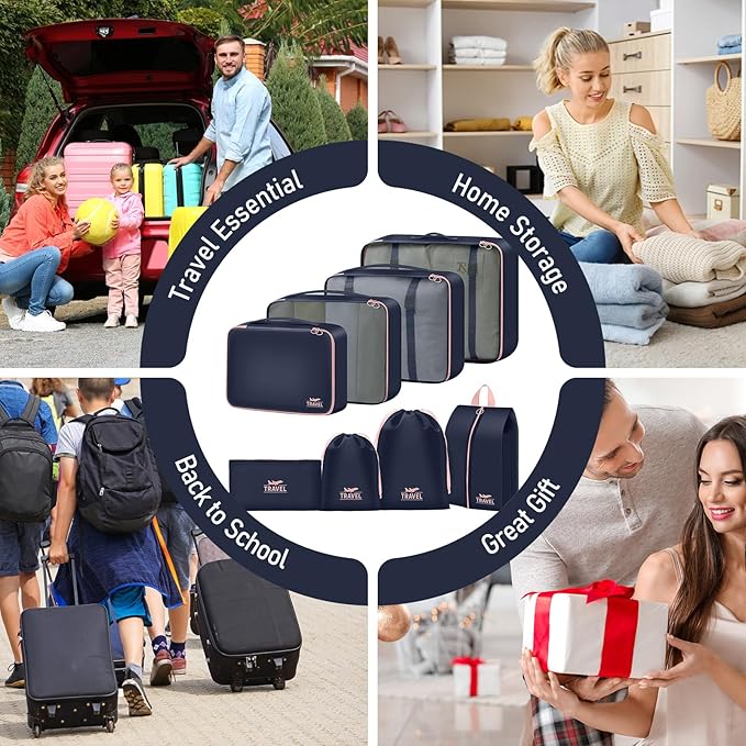 Packing Cubes for Travel - 8 Set Luggage Organizer Bags for Family, Mesh Breathable Packing Cubes for Suitcases Durable Travel Essentials Bags Set