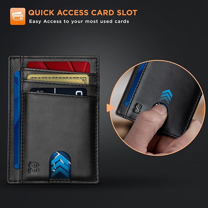 SERMAN BRANDS RFID Blocking Slim Minimalist Mens Front Pocket Wallet. Thin Card Holder. Full Grain Leather Wallets for Men