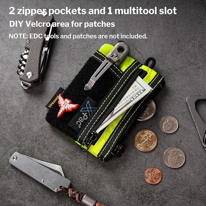 VIPERADE VE18-S Small EDC Pouch, Mini EDC Pocket Organizer for Men, EDC Pocket Organizer, 3 Slots with 2 Zipper Pockets Multitool Pouch