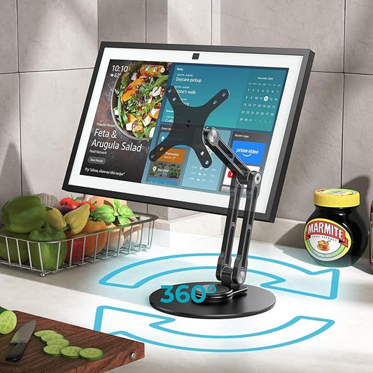 15.6 Inch Digital Calendar VESA Mount Stand, Aluminum Stand with 360° Rotation, Adjustable Height and Angle for Landscape/Portrait Screen - Black