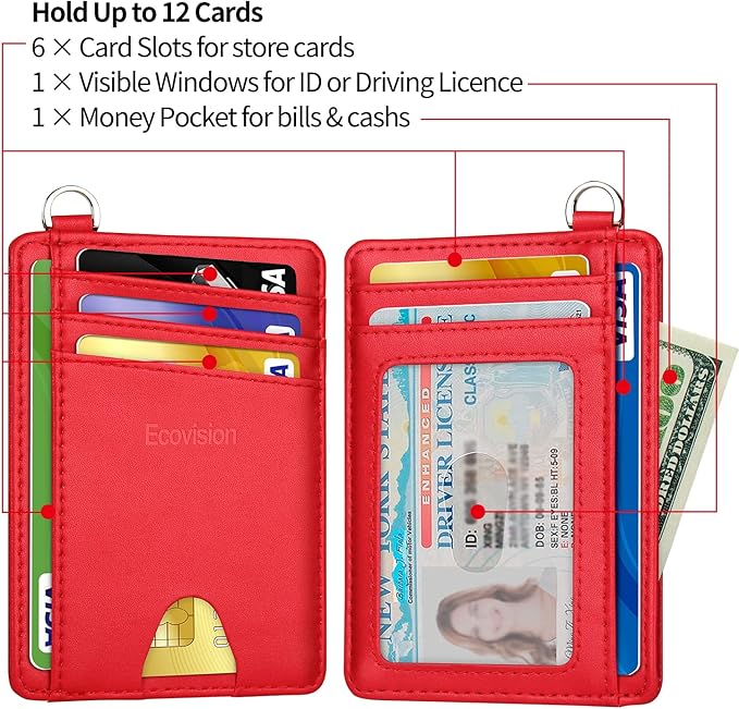 EcoVision Slim Minimalist Front Pocket Wallet, RFID Blocking Credit Card Holder Wallet with Detachable D-Shackle for Men Women