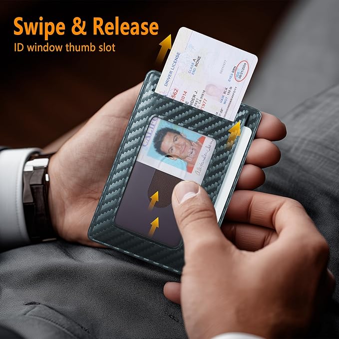 Travelambo Front Pocket Minimalist Leather Slim Wallet RFID Blocking Carbon Fiber Texture