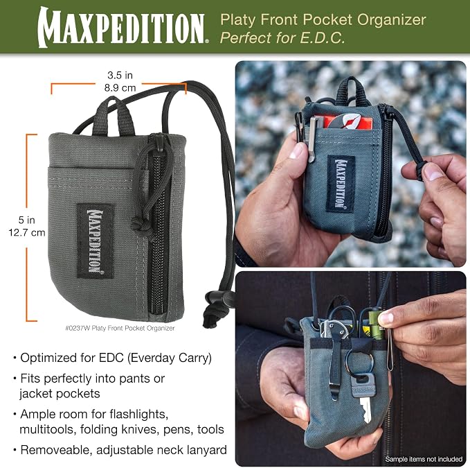 MAXPEDITION Platy Pocket Organizer, Durable EDC Tool Pouch for Men, Neck Wallet with Paracord Lanyard, Holds Flashlight, Multitool, Pen, Notebook