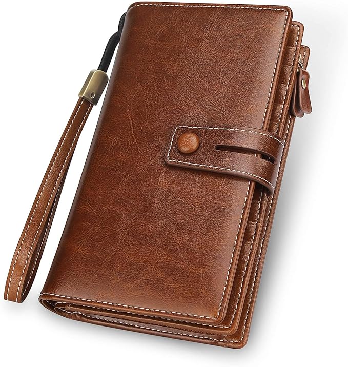 FT FUNTOR Women's Big Fat RFID Blocking Wallet Leather Zip Around Clutch Large Phone Organizer Wristlet