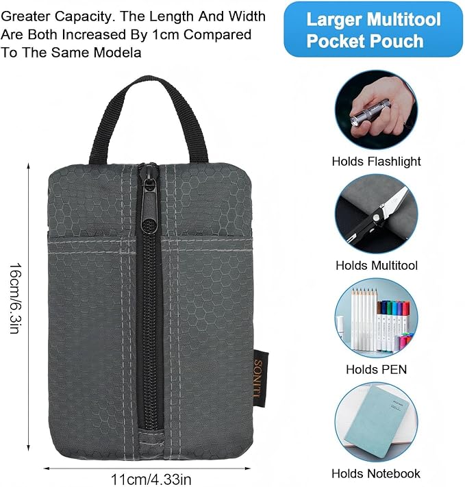 EDC Pouch, Enhanced 3-Layer Fabric - Slim & Compact Pocket Organizer, EDC Tool Pouch for Men, Multitool Holder with Adjustable Strap, Waterproof EDC Bag for Flashlight, Pen & Notebook
