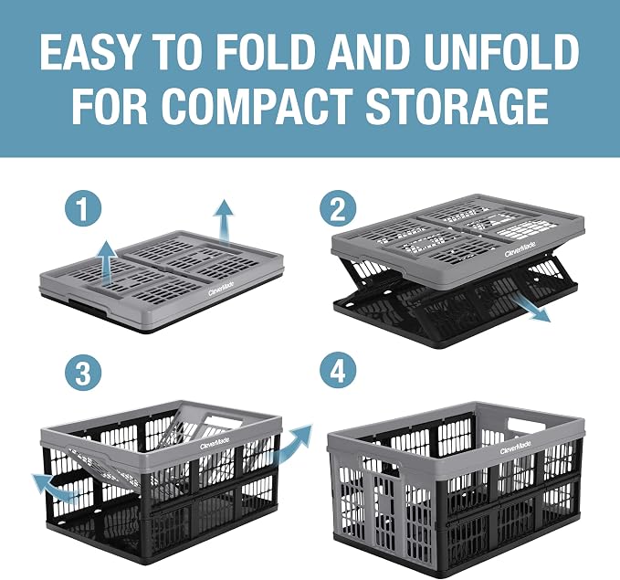 CleverMade Collapsible Utility Crates, Stone, 3-Pack, 45L/11 Gal, 66 lbs Capacity, Stackable, Space-Saving
