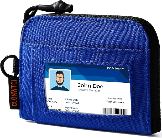 Coin Purse for Men, RFID Blocking 500D Nylon Small Wallet with Key Clip, Slim Front Pocket Card Holder, Zipper Coin Pouch & ID Window Organizer for Cards, Cash