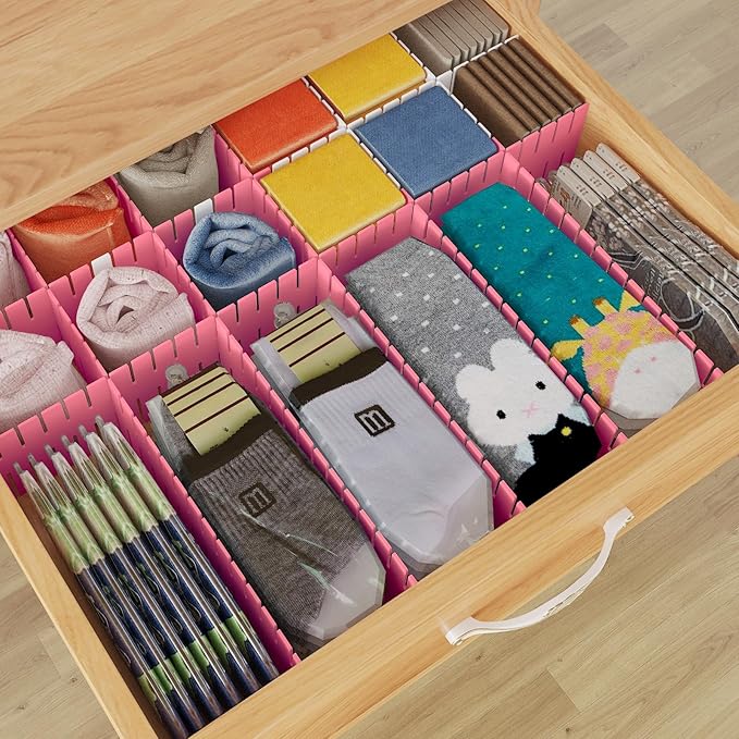 ALBAD Plastic Drawer Dividers Adjustable Drawer Organizer Dividers Separator for Tidying Clutter/Cutlery/Underwear/Socks/Clothes/Dresses/Boxes/Bins in Kitchen Bathroom Bedroom Office (8)