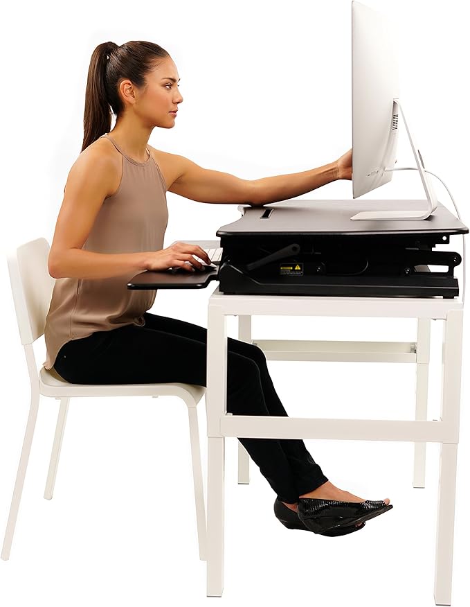 Standing Desk Converter 35 Inches - Height Adjustable Sit Stand Up Desk Riser fits Dual Monitors, Laptop Stand, Desktop Computer Station for Home Office with Pneumatic Spring - Black