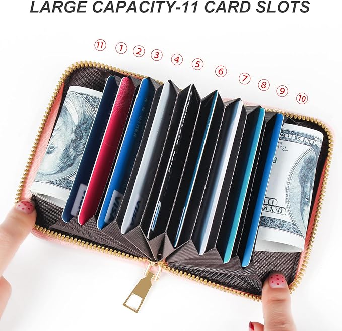 EcoVision Credit Card Holder RFID Card Case Wallet, Small Accordion Zipper Card Case Holder, Card Organizer Case for Women Men
