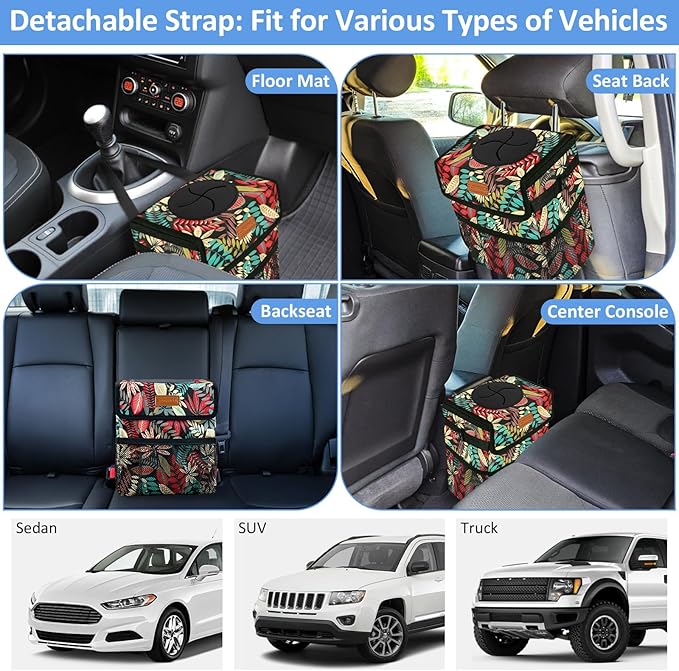ELONGRIVER Car Trash Can Bin for Back Seat Leak Proof, Cute Car Trash Bag Hanging, Vehicle Trash Can for SUV Truck Van, Automotive Garbage Cans Front Seat Red Leaves