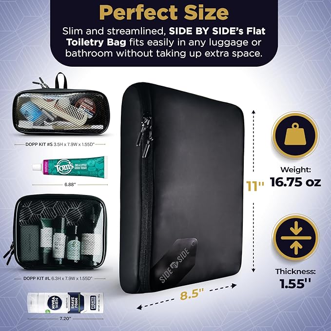 Small Travel Toiletry Bag for Men, Slim Flat Hanging Mens Dopp Kit & Travel Size Shaving Kit Organizer, TSA-Approved Waterproof Compact Toiletries Bag, Leak-Proof Pouches