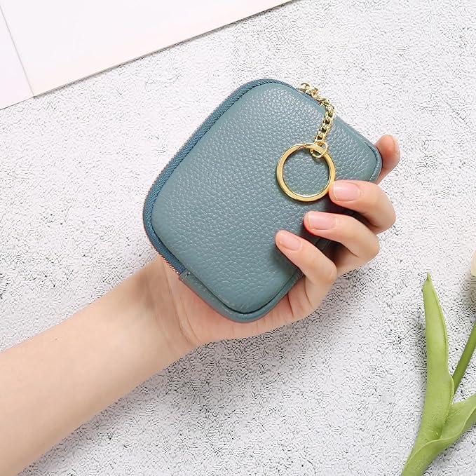 SENDEFN Mini Coin Purse Soft Leather Small Coin Pouch Purses Women Zipper Pocket with Key Ring