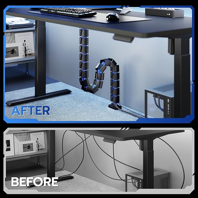 ARES WING Under Desk Cable Management Spine, Screw On Vertebrae Cable Management for Standing Desk, Length Adjustable Cord Organizer with 20 Modular Vertebrae for Office and Gaming Desks, Blue