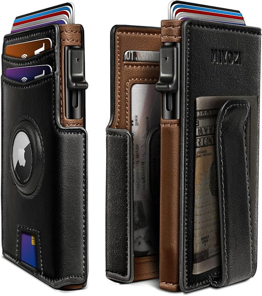 miyozi Airtag Wallet for Men,with Money Clip 10 Cards Metal Case Smart Slim Pop Up Credit Card Holder Flip with Magnetic Closure RFID Blocking wallet with Gift Box