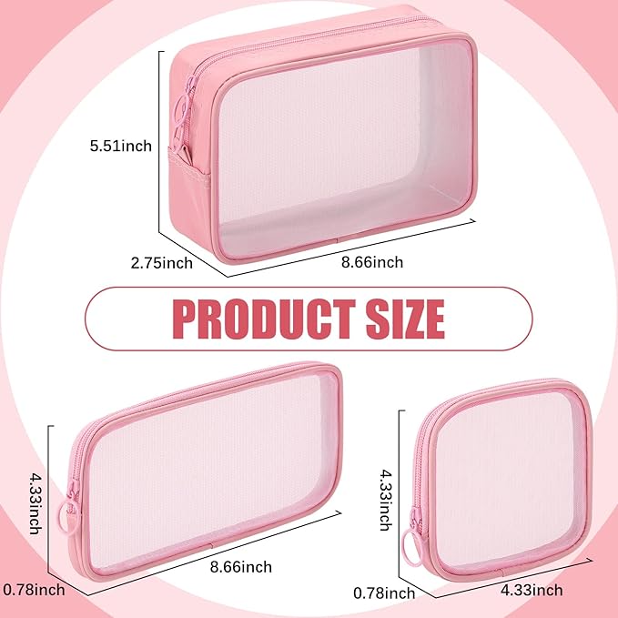 Weewooday 4 Pcs Mesh Makeup Bag Mesh Cosmetic Bag Travel Toiletry Pouch with Zipper Mini Makeup Cosmetic Purse for Daily Accessory(Small, Large, Medium,Pink)