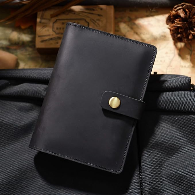 Genuine Full Grain Leather Passport Holder, Slim Bifold with Snap Button Closure, 5 Card Slots, Men's Travel Wallet (TAN)