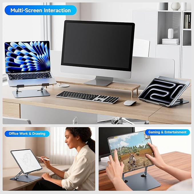 Laptop Stand - Adjustable Ergonomic Laptop Riser, Portable Foldable Aluminum Laptop Holder Perfect for Desk, Bed, Couch & Lap - Space Saving - Silver