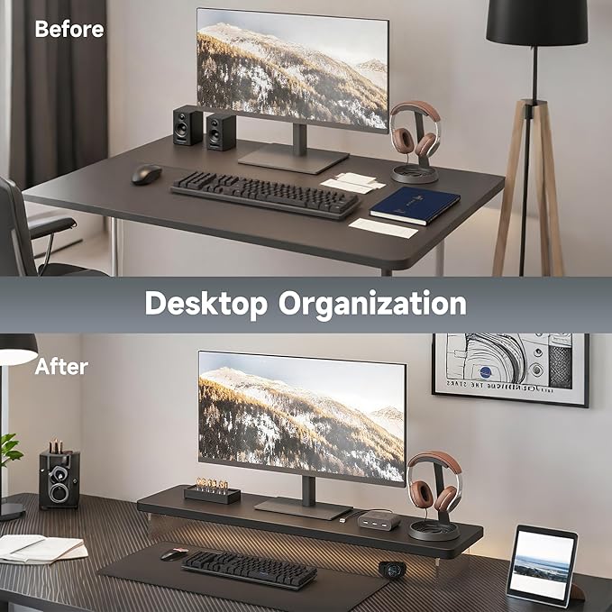 Computer Monitor Stands, Wood & Acrylic Computer Monitor Stand, Desk Monitor Stand Underneath Storage For Office, Home, School Supplies, 31.5" L (Black)