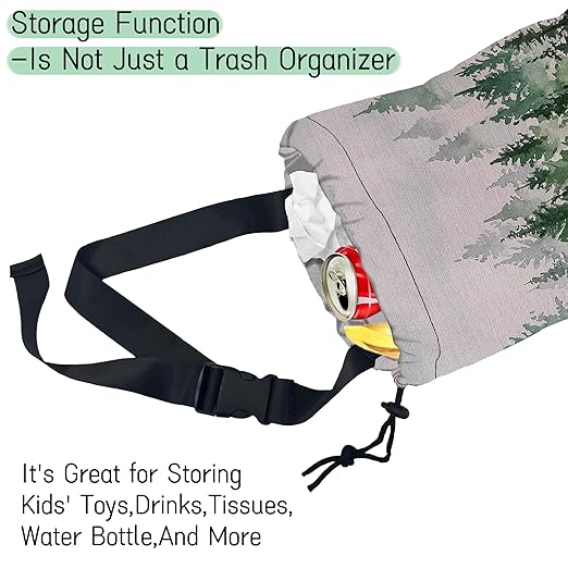 Foggy Forest Car Garbage Bag,Waterproof Small Car Trash Bag Hanging Back of Seat,Drawstring Hanging Car Trash Bag with Adjustable Buckle for Car Accessories