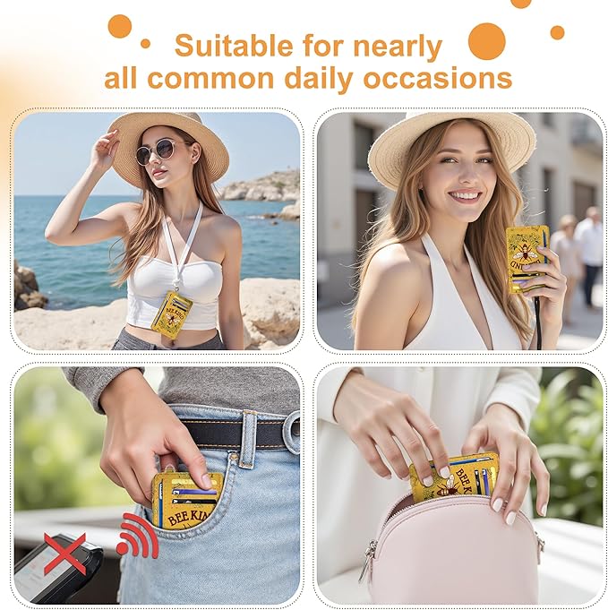 SEAVILIA Credit Card Holder for Women, Bee RFID Wallet Women, Slim Minimalist Front Pocket Card Holder, Cute Thin Travel RFID Blocking Card Case, Small Wallets Woman Gifts Girls