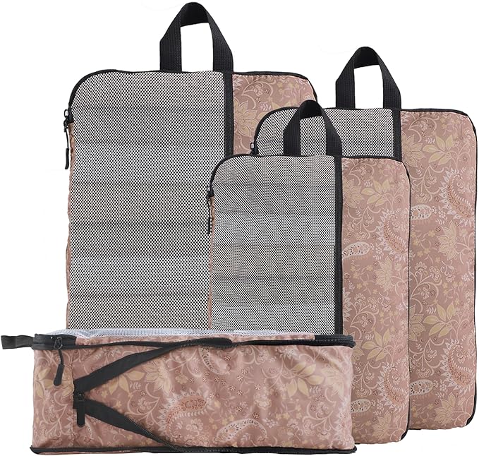 U+U 4 Set Compression Packing Cubes - Ultralight Travel Organizers, Space-Saving Suitcase Organizer, Expandable Packing Cubes for Travel and Family Vacation (Paisley Pattern)