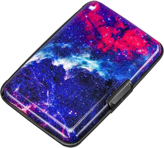 ELFISH RFID Blocking Credit Card Protector Aluminum ID Case Hard Shell Business Card Holders Metal Wallet for Men or Women (Starry Sky)