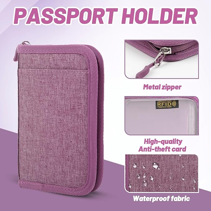 Passport Holder for Travel Essentials, RFID Blocking Protector Passport Wallets, Passport Document Organizer Case for Travel Must Have, Passport Book for Women, Couple, Family Cards, Tickets, ID, Cash