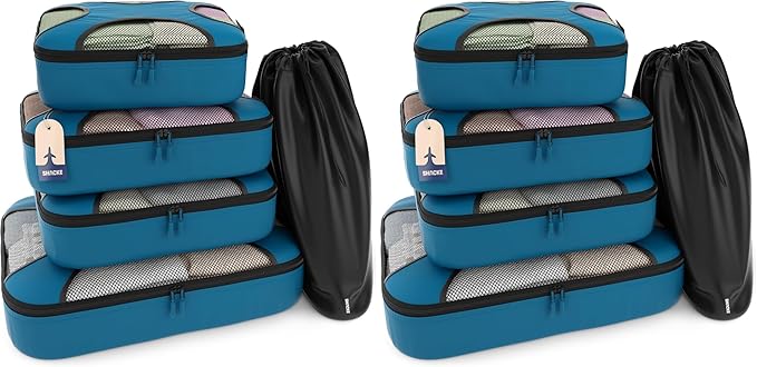 Shacke Premium 10 Packing Cubes Set - Lightweight Mesh Travel Luggage Organizers with Laundry Bag, 5-Piece Suitcase Storage System (Gentlemen's Blue)