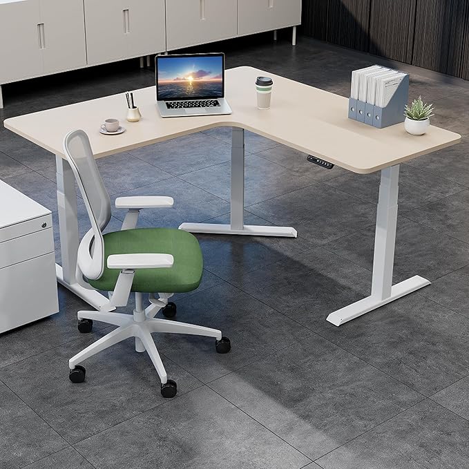 Fromann Adjustable Standing Corner Desk Frame 3 Leg L-Shaped Electric Triple Motor Desk Base Height and Width Adjustable Standing/Sitting for Home Office (White)