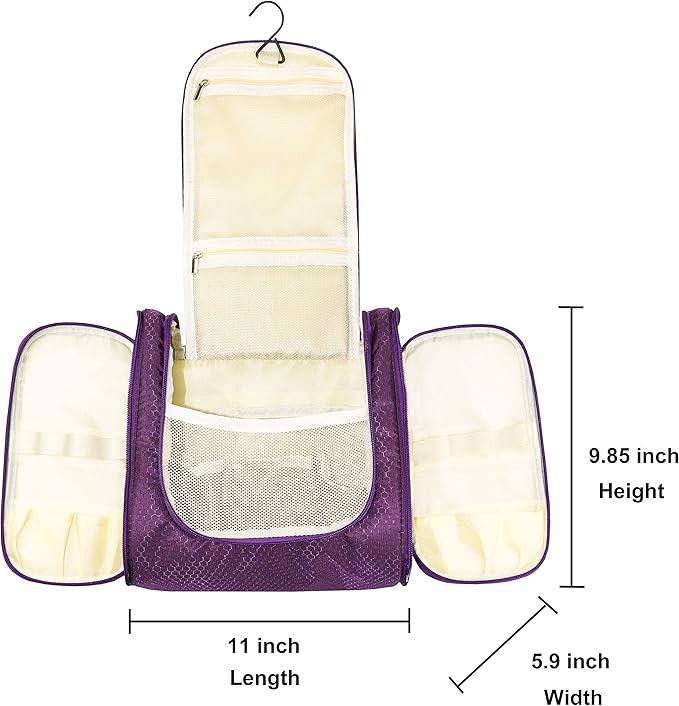 Freegrace Extra Large Hanging Toiletry Bag for Men and Women - Water-Resistant Nylon Travel Bathroom Organizer for Cosmetics, Makeup, and Toiletries