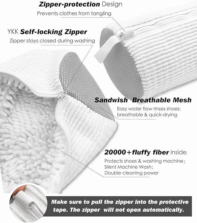 Shoe Washing Machine Bag,Laundry Shoe Bag for Washer and Dryer,Reusable Shoe Cleaning Bag for Sneakers,Tennis Shoes,With Self-locking Zipper, Microfiber Inside,Include Shoe Bag (Pro White - 1 Pack)