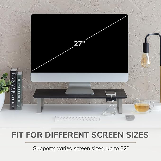 Anji Mountain Monitor Stand - Desktop Organizer & Laptop Riser, Ergonomic Monitor Riser, Space-Saving Monitor Stand for Desk, Durable Construction, Easy Assembly, Ideal for Home & Office,Black